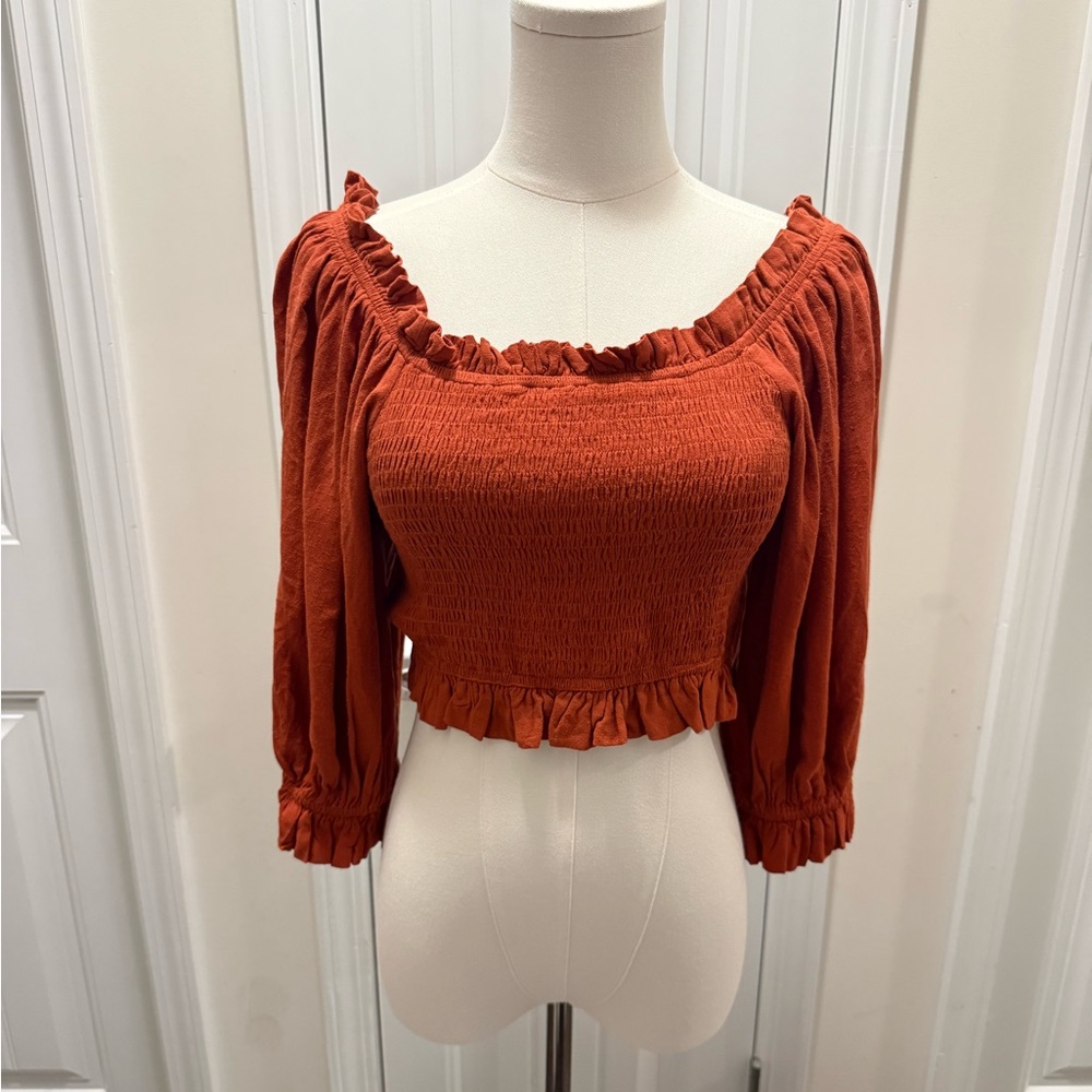 B. Original Rust Colored Smocked Off the Shoulder Blouse